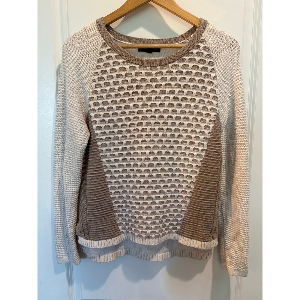 Banana Republic Womens Small Cream Taupe Mixed Knit Cotton Wool Blend Sweater